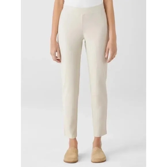 Eileen Fisher Stretch Crepe Cream Pull On Slim Leg Ankle Pants Women's Size M - Picture 1 of 11
